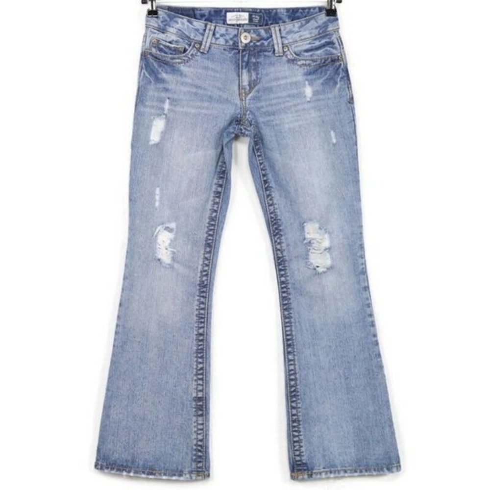 Aeropostale Hailey Skinny Flare Jeans Destroyed‎ Size 3 4 Short